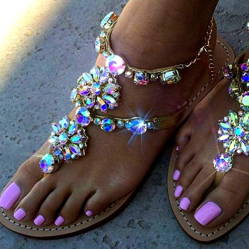 Women Sandals Summer Shoes Flat Pearl Sandals Comfortable String Bead Slippers Women Casual Sandals Size 34 - 43