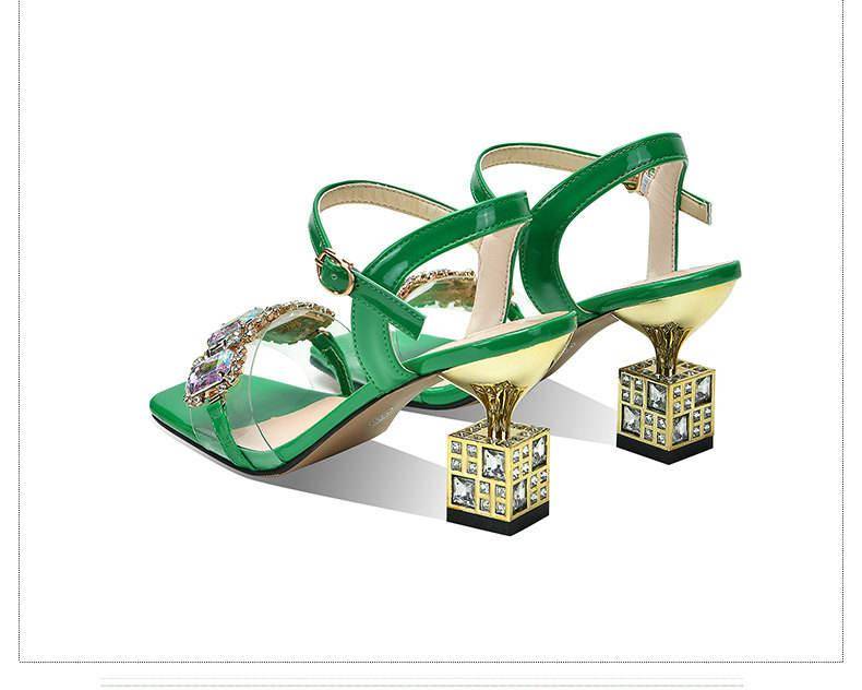 green crystal Women Sandals Charming Open Toe Ankle Strap Stiletto Heel Sandals Elegant Wedding Party Shoes Pumps High Heel 2022
