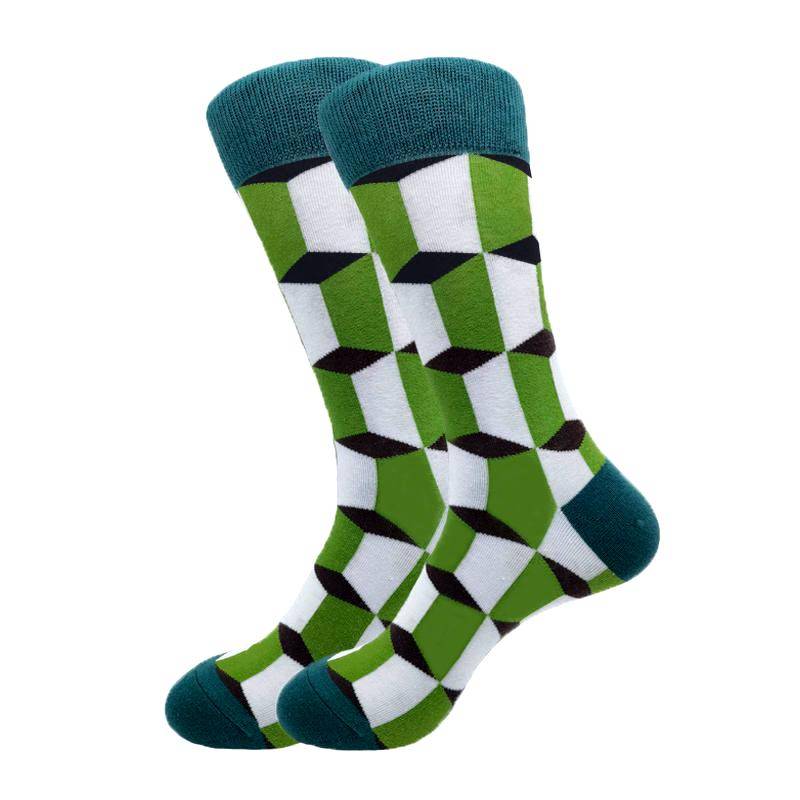 Mens Happy Colorful Striped Socks Quality Plaid Diamond Pattern Argyle Geometric Harajuku Combed Cotton Sock Christmas Gift