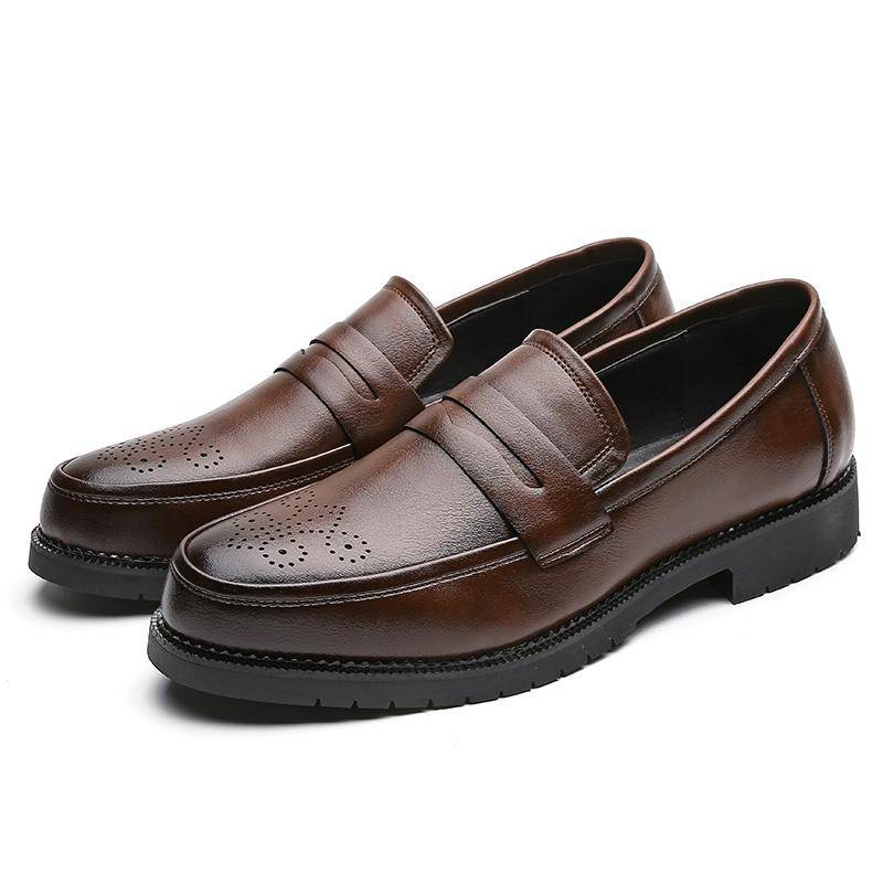 Yomior New Vintage Business Casual Men Shoes Soft Leather Formal Dress Loafers Italian Shoes Party Wedding Oxfords Brogue Shoes
