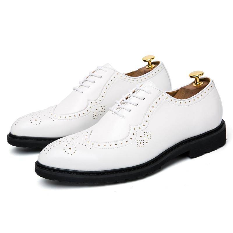 Yomior Spring Summer Men Brogue Shoes Carved England Style Fashion Formal Dress Shoes White Black Wedding Shoes Office for Men