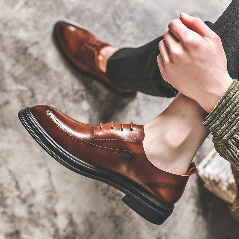 Yomior Spring Men Formal Dress Shoes Casual Soft Real Cow Leather Loafers Flats Business Suit Wedding Brogue Shoes Oxfords