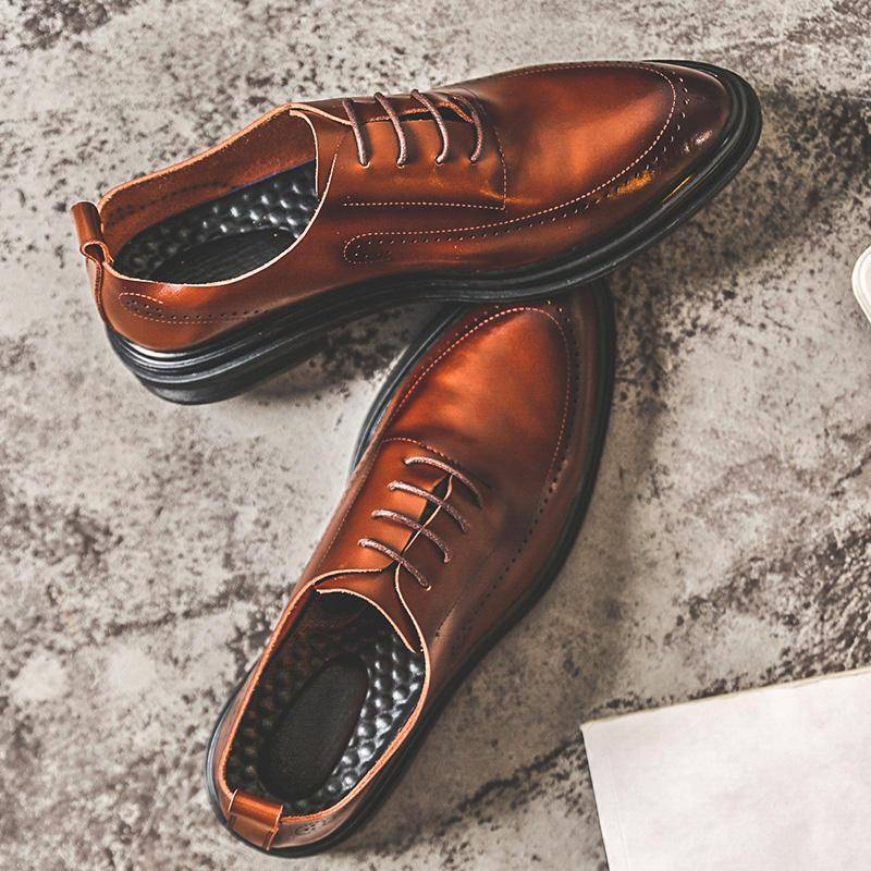 Yomior Spring Men Formal Dress Shoes Casual Soft Real Cow Leather Loafers Flats Business Suit Wedding Brogue Shoes Oxfords