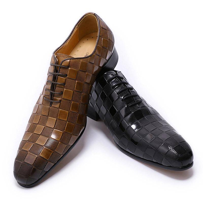 Luxury Italian Men's Oxford Genuine Leather Shoes Men Dress Shoes Brown Black Pointed Toe Lace Up Wedding Business Formal Shoes