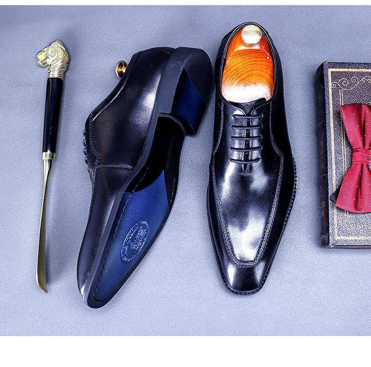 2022 New Business Casual Leather Shoes Men Korean Version Trend Tooling Shoes British Work Leather Shoe Mens Lace-Up Oxfords