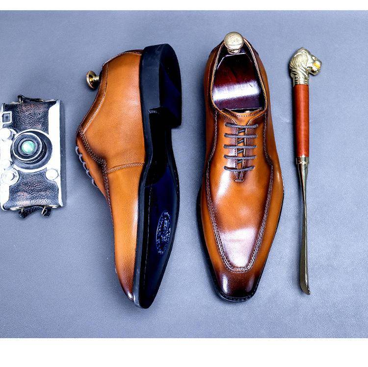 2022 New Business Casual Leather Shoes Men Korean Version Trend Tooling Shoes British Work Leather Shoe Mens Lace-Up Oxfords