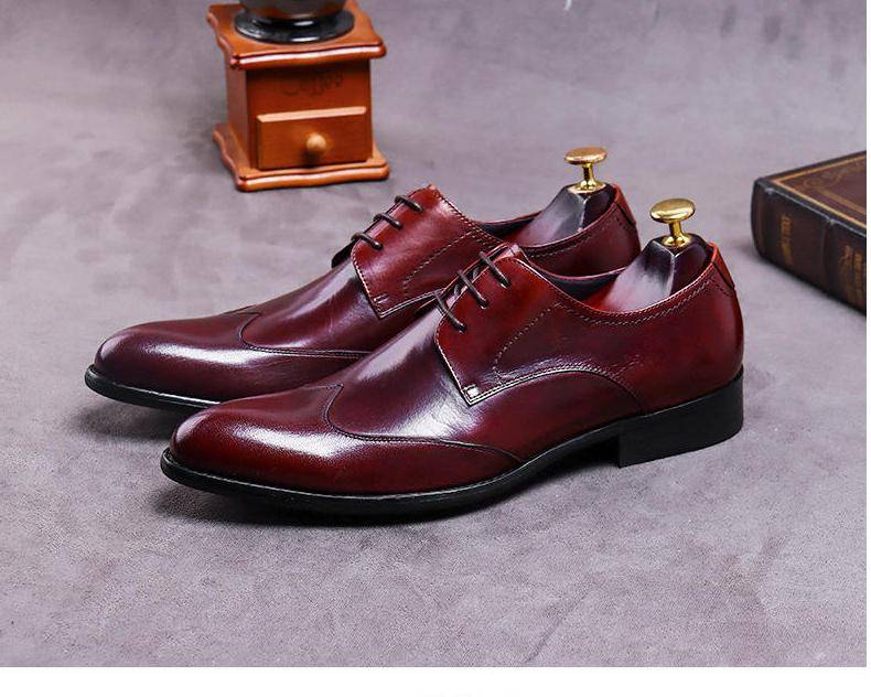 2022 New Men's Shoes British Style Shoes Handmade Leather Shoes Wedding Shoes Mens Black Casual Increase British Lace-Up Oxfrods