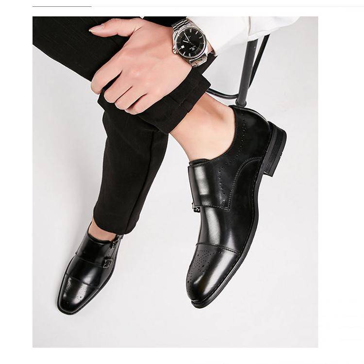 DESAI 2021 New Men's Business Dress Shoes Genuine Leather Formal Brogue Shoes Men British Style Monk Shoes Double Buckle Oxfords