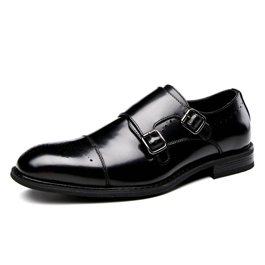 DESAI 2021 New Men's Business Dress Shoes Genuine Leather Formal Brogue Shoes Men British Style Monk Shoes Double Buckle Oxfords
