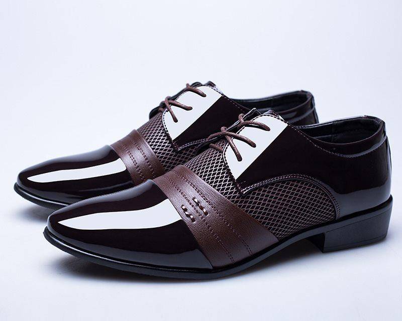 LuckMan 2019 Spring Autumn Business Shoes Plus Size EUR 47 Oxford Patent Leather Men's Shoes Lace-up Flats Shoes Black LMS002