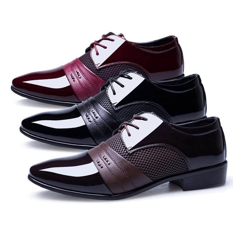 LuckMan 2019 Spring Autumn Business Shoes Plus Size EUR 47 Oxford Patent Leather Men's Shoes Lace-up Flats Shoes Black LMS002