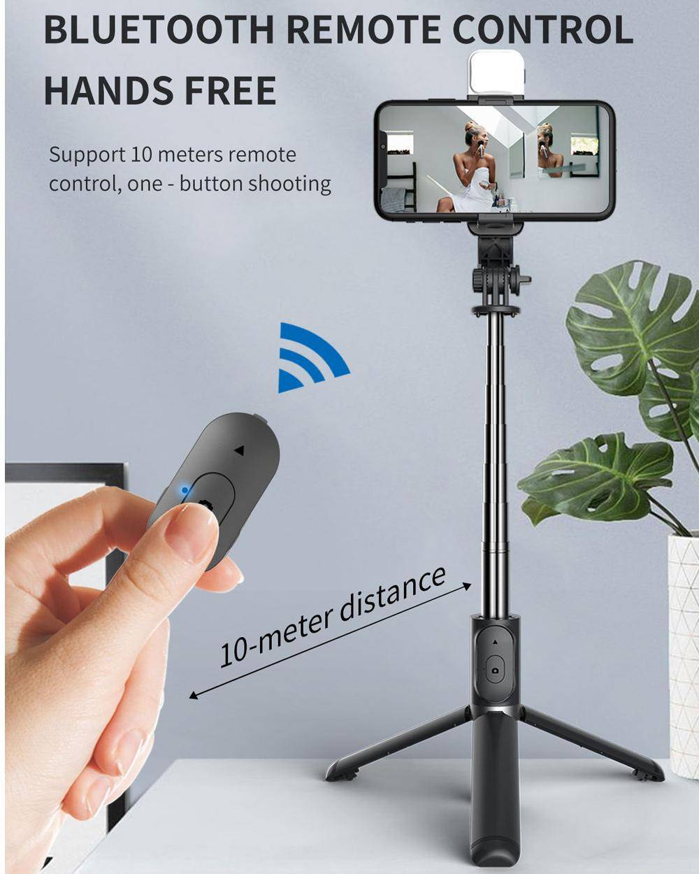 New Wireless Bluetooth Selfie Stick Tripod with Remote Extendable Tripod with LED Light Detachable for iPhone Android Smartphone