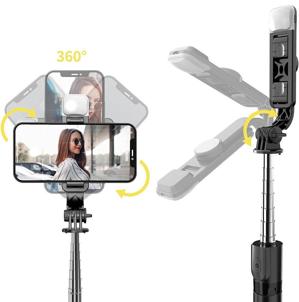 Wireless Bluetooth Selfie Stick Foldable Portable Tripod with Fill Light Shutter Remote Control for Android iPhone Smartphone