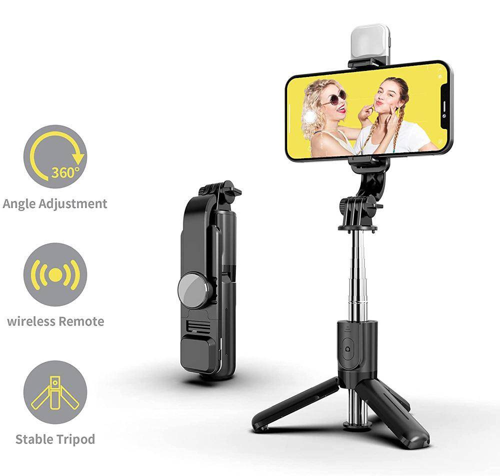 Wireless Bluetooth Selfie Stick Foldable Portable Tripod with Fill Light Shutter Remote Control for Android iPhone Smartphone