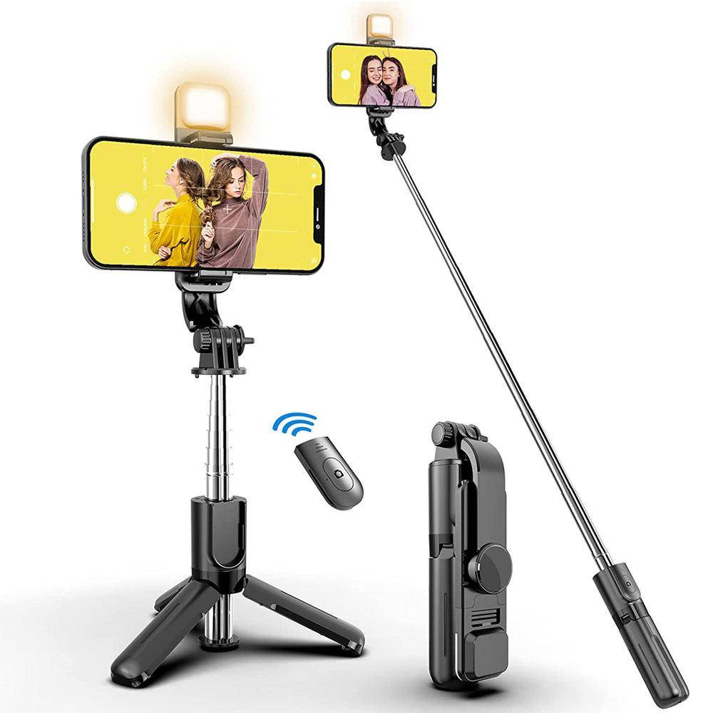 Wireless Bluetooth Selfie Stick Foldable Portable Tripod with Fill Light Shutter Remote Control for Android iPhone Smartphone Wireless Bluetooth Selfie Stick Foldable Portable Tripod with Fill Light Shutter Remote Control for Android iPhone Smartphone