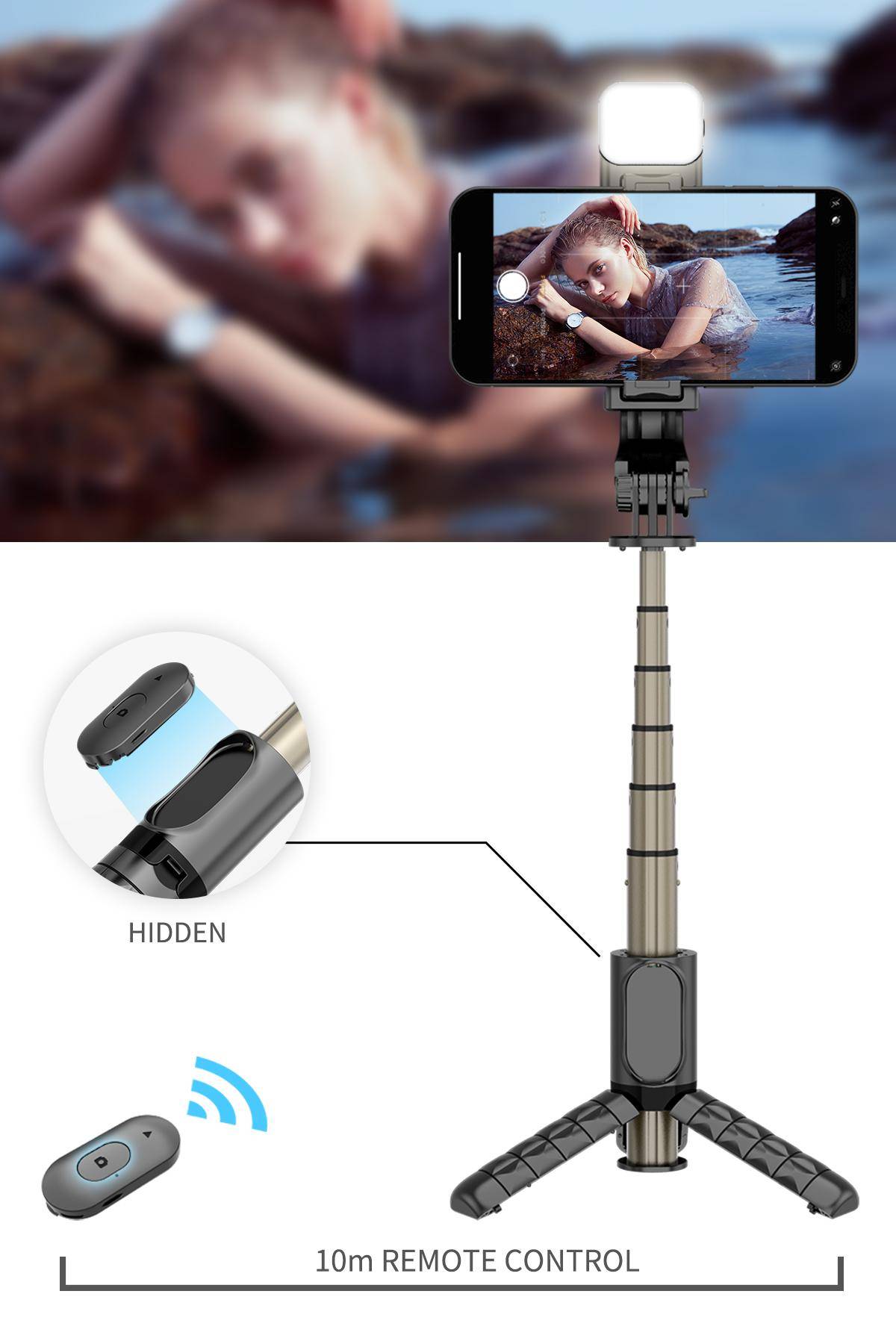 Q10S NEW Bluetooth Wireless Selfie Stick Mini Tripod Extendable Monopod with fill light Remote shutter For IOS Android phone