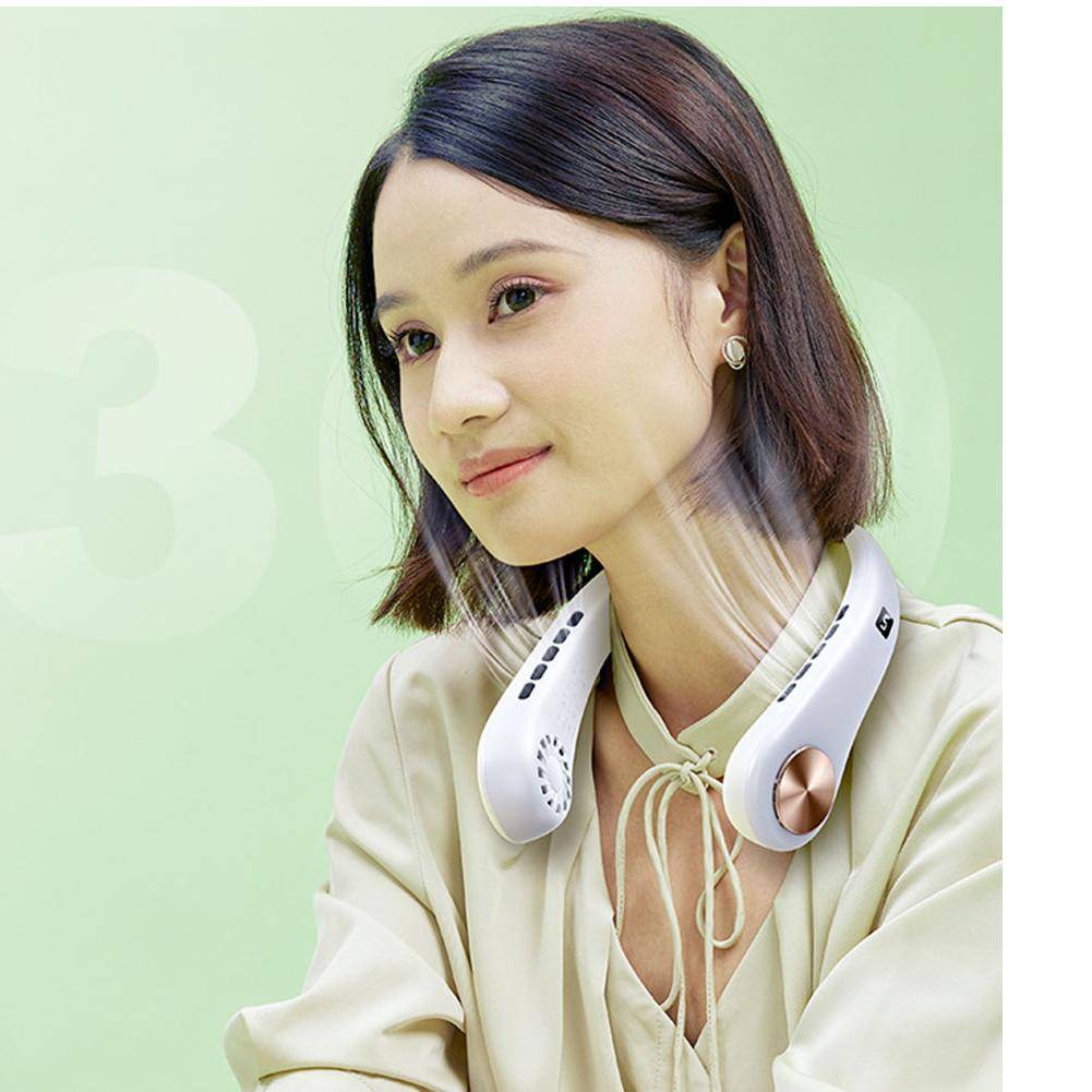 LED Digital Display Hanging Neck Fan Portable Summer Air Cooling Bladeless 3000mAh Sports Travel Leafless Wearable Neckband Fans