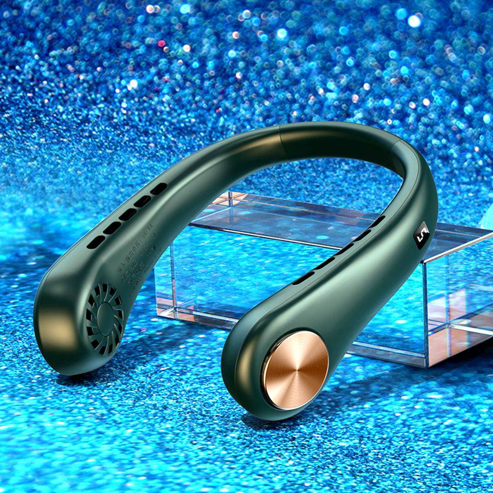LED Digital Display Hanging Neck Fan Portable Summer Air Cooling Bladeless 3000mAh Sports Travel Leafless Wearable Neckband Fans