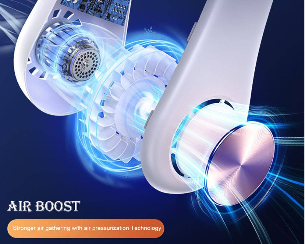 LED Digital Display Hanging Neck Fan Portable Summer Air Cooling Bladeless 3000mAh Sports Travel Leafless Wearable Neckband Fans