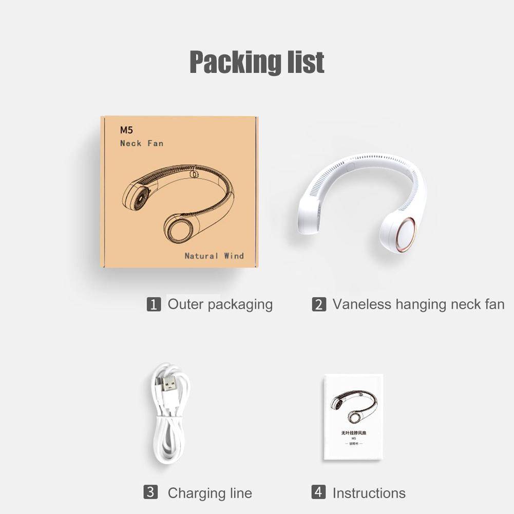 Portable Hanging Neck Fan USB Rechargeable 4000mAh Summer Air Cooling Mute Leafless Fan 3 Gears Adjustable Personal Wearable Fan