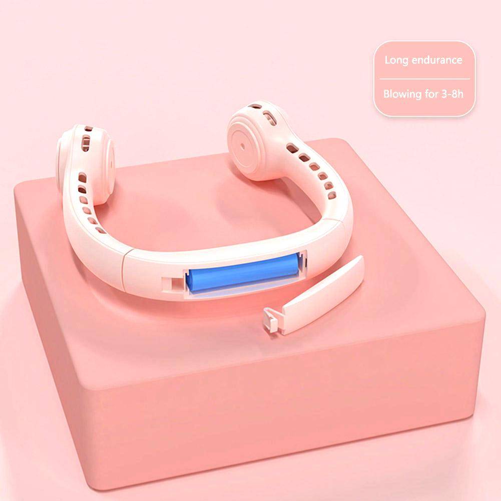 Lazy Summer Cooling Hanging Neck Fan for Student Outdoor Sports Travel Office Leafless LED Digital Display Personal Wearable Fan