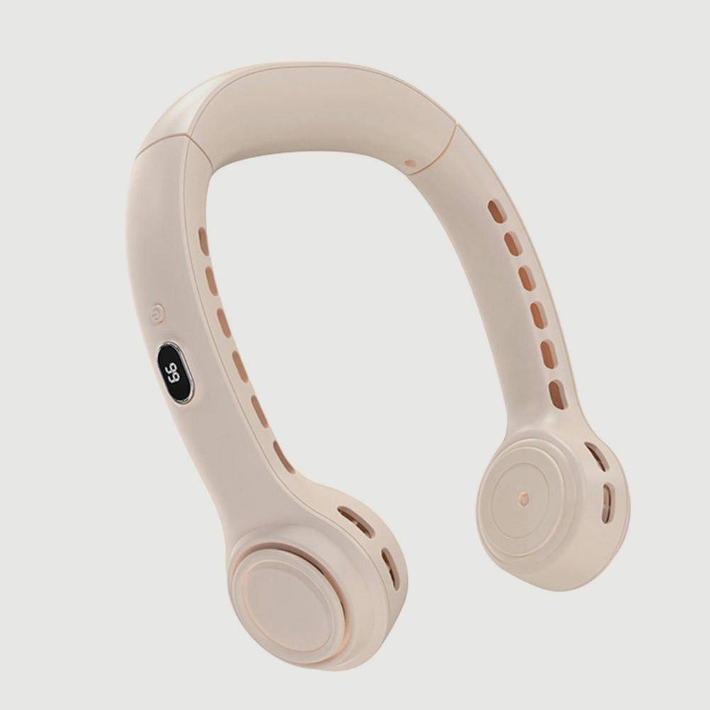 Lazy Summer Cooling Hanging Neck Fan for Student Outdoor Sports Travel Office Leafless LED Digital Display Personal Wearable Fan