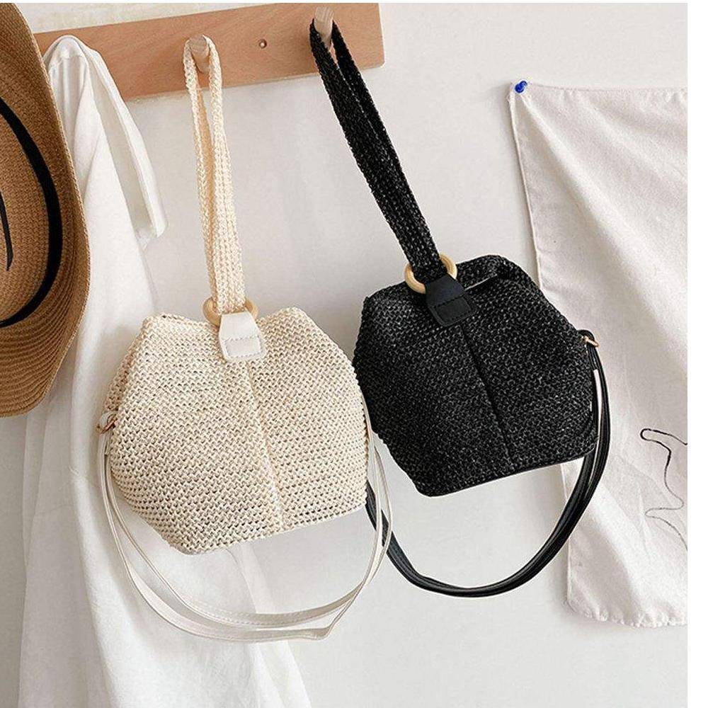 Summer Women Handbag Fashion Boho Straw Woven Shoulder Bags Beach Tote Bag 2022 New Round Rattan Design Clutch Bag Shoulder Bags