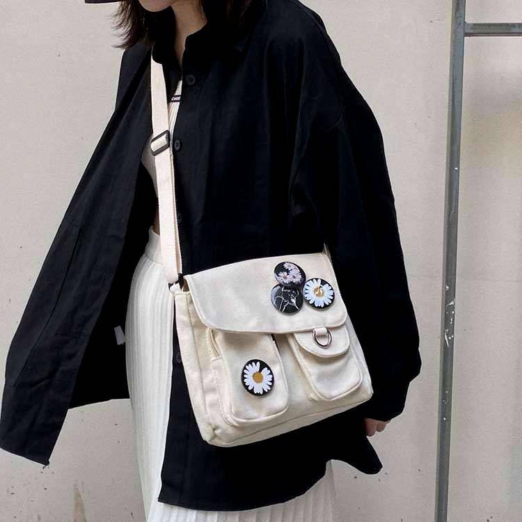 Canvas Diagonal Cross Bag Youth Fashion Casual Version Ladies Large Capacity Shoulder Bag Solid Color Women Messenger Bags