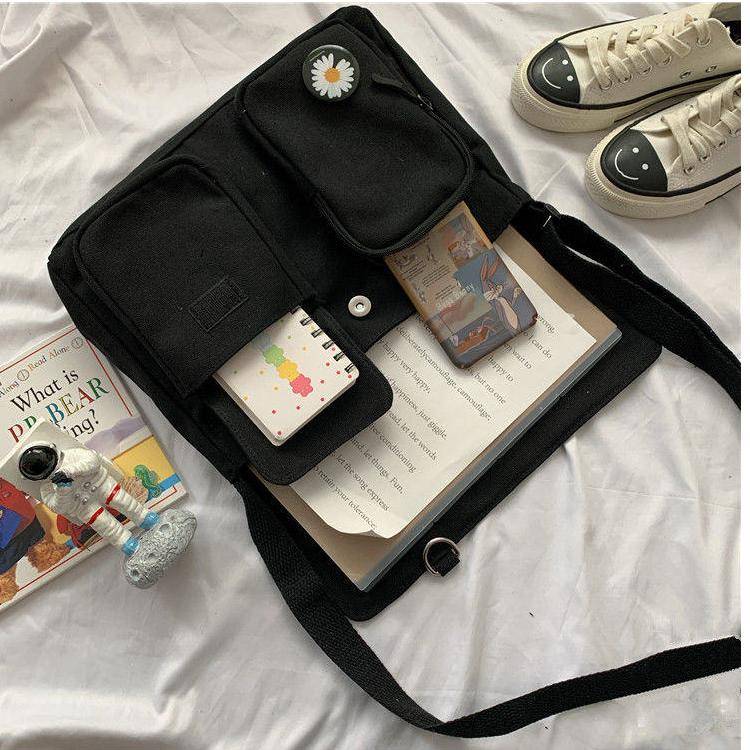 Canvas Diagonal Cross Bag Youth Fashion Casual Version Ladies Large Capacity Shoulder Bag Solid Color Women Messenger Bags