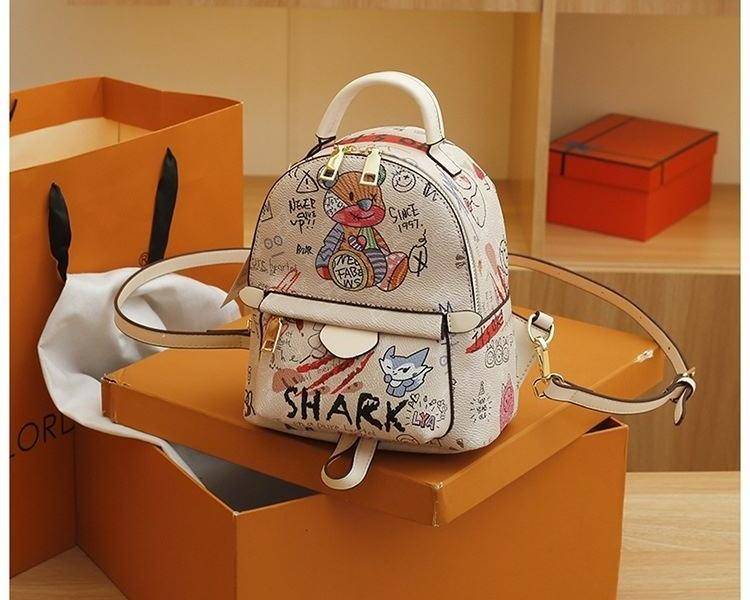 Korean Graffiti Bear Backpack Cute Printed Mini Bag 2022 Aesthetic Backpacks for Women Women's Branded Bag Back Packs for Girls