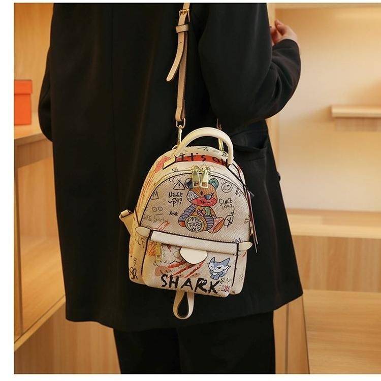Korean Graffiti Bear Backpack Cute Printed Mini Bag 2022 Aesthetic Backpacks for Women Women's Branded Bag Back Packs for Girls