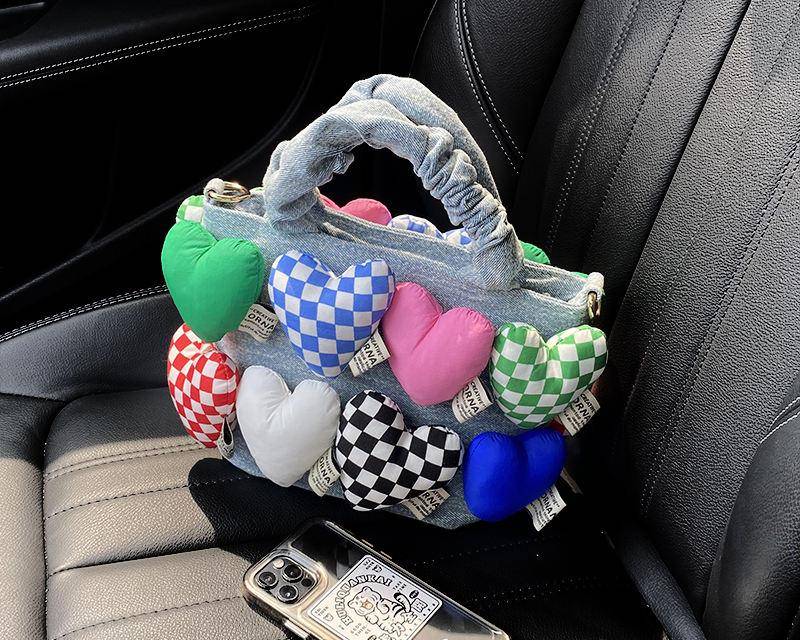 Fashion Women Denim Bucket Cartoon Toy Decoration Handbags and Purses for Female Cute Dolls Design Shoulder Bags Crossbody Bags