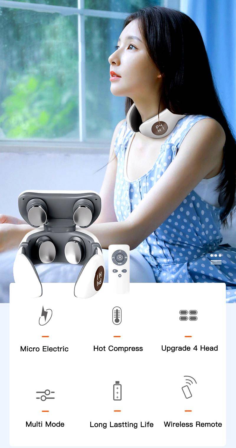 Smart 4D 6 Modes Electric Neck Massager Pulse Back Power Control Far Infrared Neck Massage Pro Pain Relief Tool Health Care
