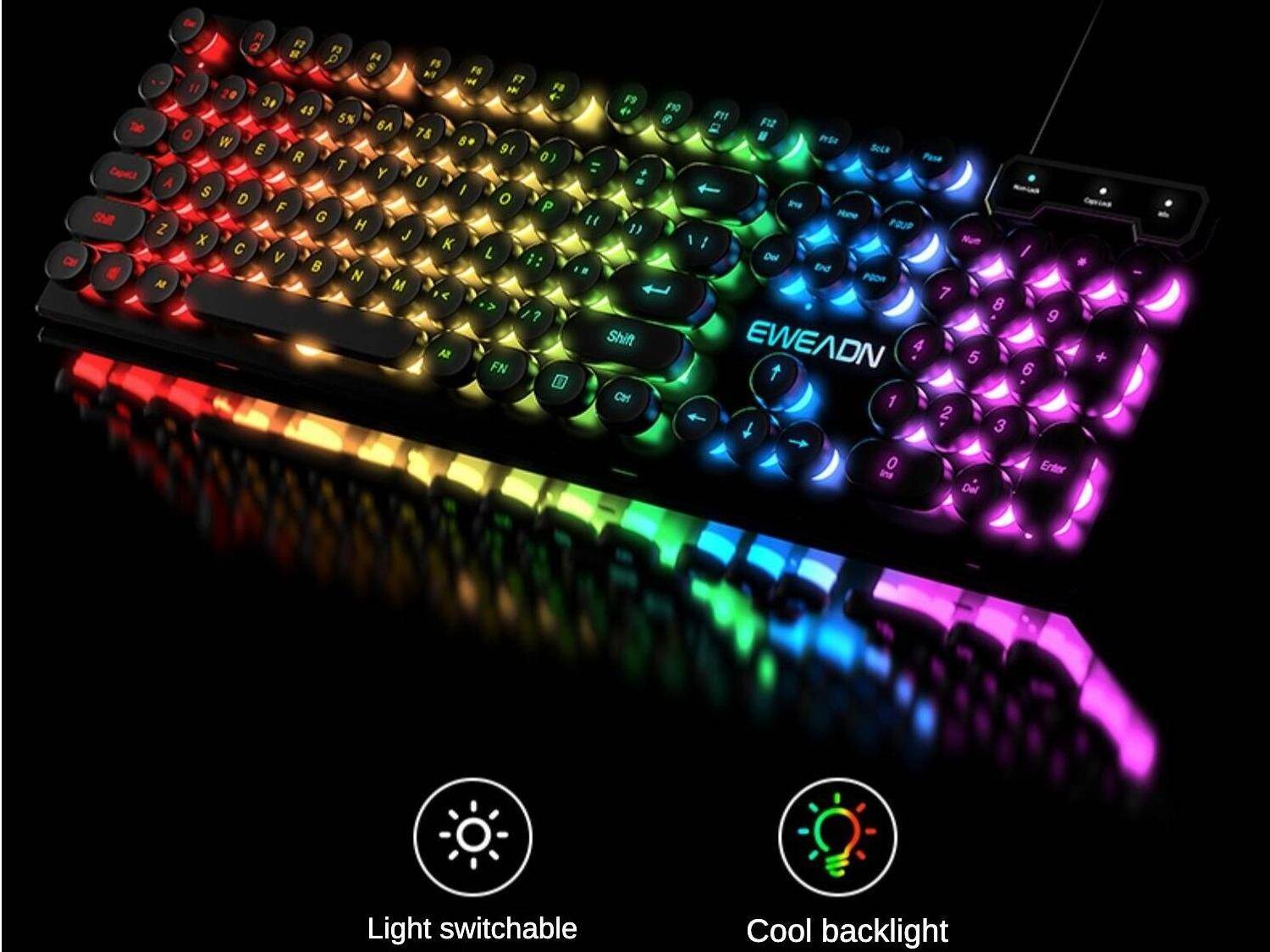 Computer Wired Keyboard , Plug Play USB Retro Round Typewriter Keyboard, Full Size Wired Keyboard for Laptop and Office PC Computer Wired Keyboard , Plug Play USB Retro Round Typewriter Keyboard, Full Size Wired Keyboard for Laptop and Office PC